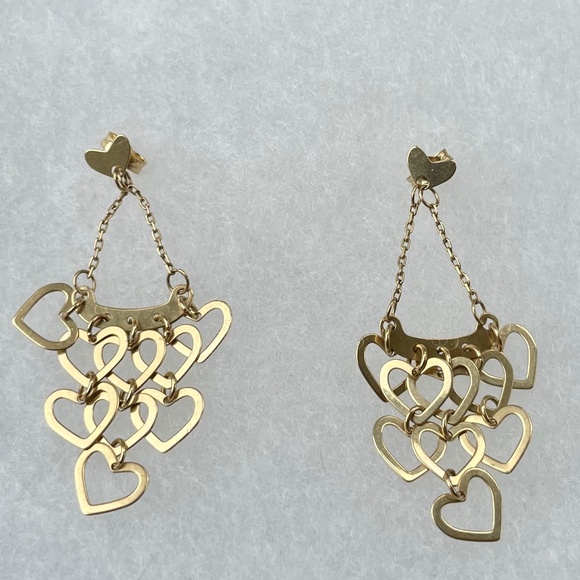 14K Gold Heart Chandelier Earrings - Picture 1 of 3